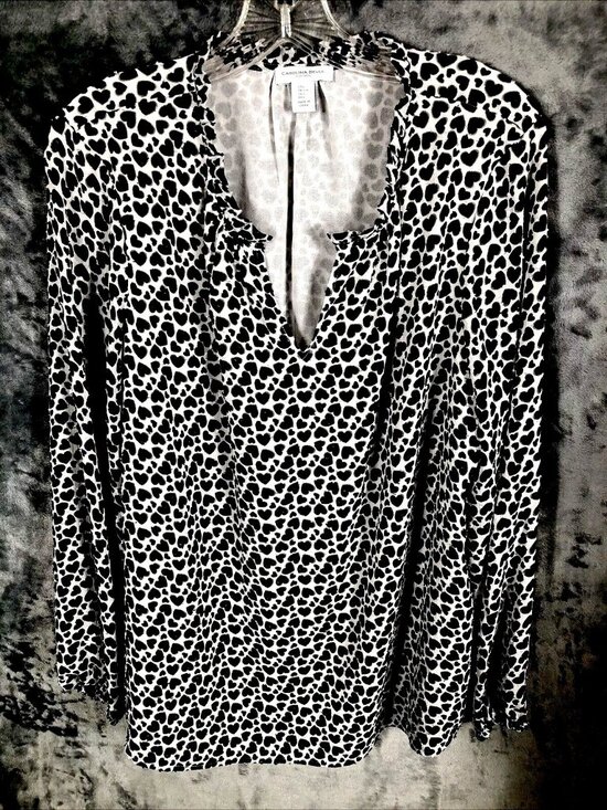 Carolina Belle Tops - Carolina Belle Woman's Blouse Long Sleeve Animal Print Top Size L Black & White